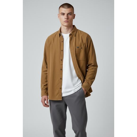 Mens O’Neill Casual Button-up Shirt Tan Khaki Preppy Fall Winter Fashion - Picture 2 of 7